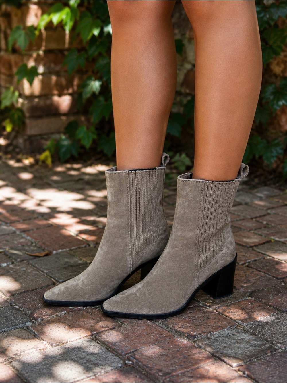 ZARA Coastal Cowgirl Western Bohohemian Taupe Suede Block Heel Boots, 38 - Picture 2 of 15